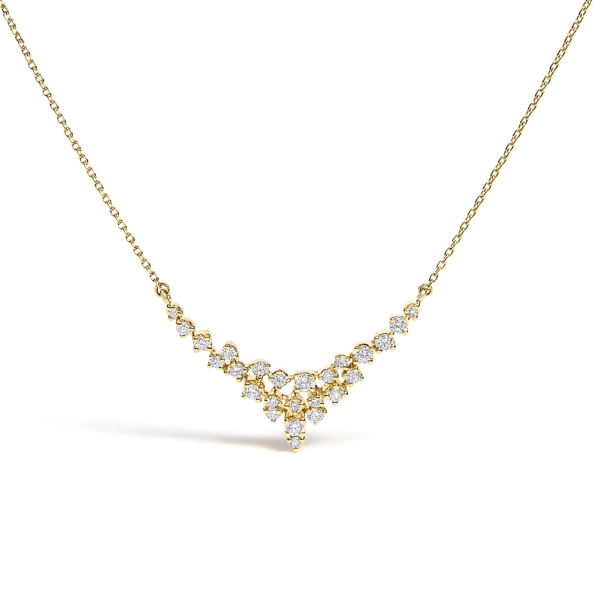 14K Yellow Gold 1/2 Cttw Diamond Scattered "V" Necklace