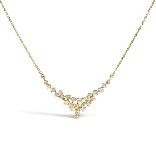 14K Yellow Gold 1/2 Cttw Diamond Scattered "V" Necklace