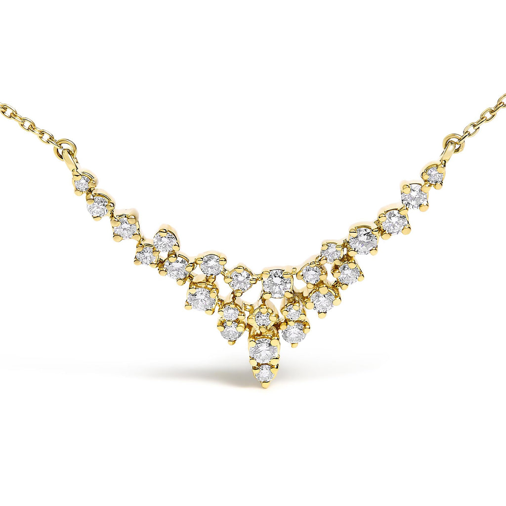 14K Yellow Gold 1/2 Cttw Diamond Scattered "V" Necklace
