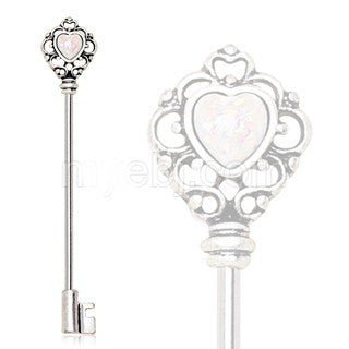 Opalite & Stainless Steel Victorian Heart Key